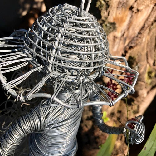 BELLA ~ Strolling Girl with sunhat and flower basket ~ Handmade Fairy Wire Hangings - Garden Patio Art Sculpture Collection