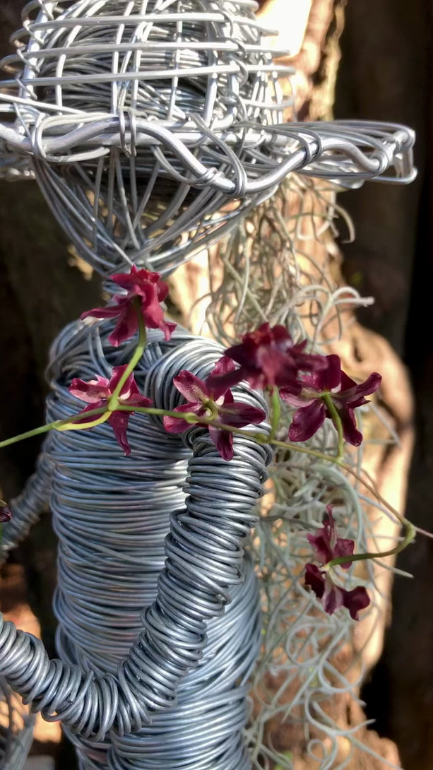 BELLA ~ Strolling Girl with sunhat and flower basket ~ Handmade Fairy Wire Hangings - Garden Patio Art Sculpture Collection